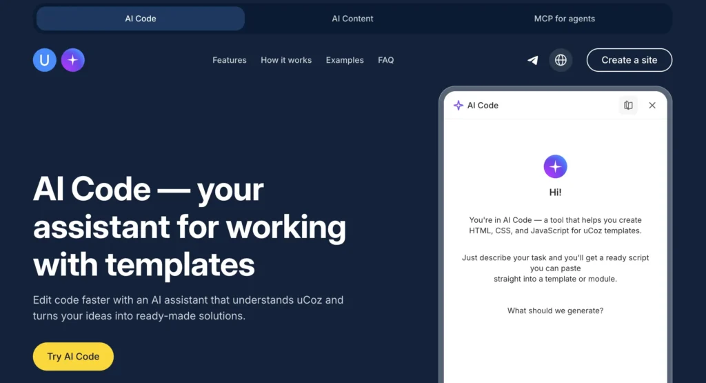 uCoz AI Code Page